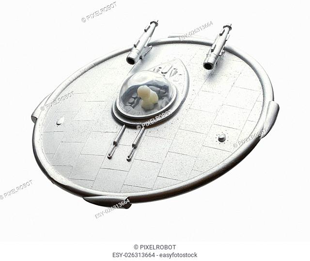 Silver Flying UFO Isolated on a White Background