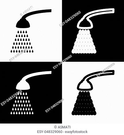 Shower simple sign. Vector. Black and white icons and line icon on chess board