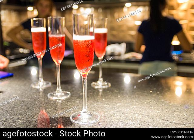 Glasses of champagne on house table, concept of party with friends