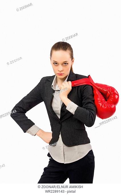 Woman boxer isolated on white background