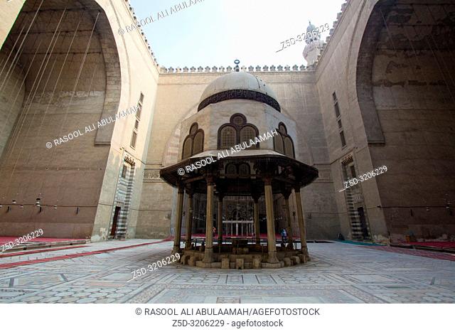 Cairo, Egypt – November 7, 2018 : photo from inside for Mosque of Sultan Hassan in Cairo city capital of Egypt, and showing A mosque built in the style of the...