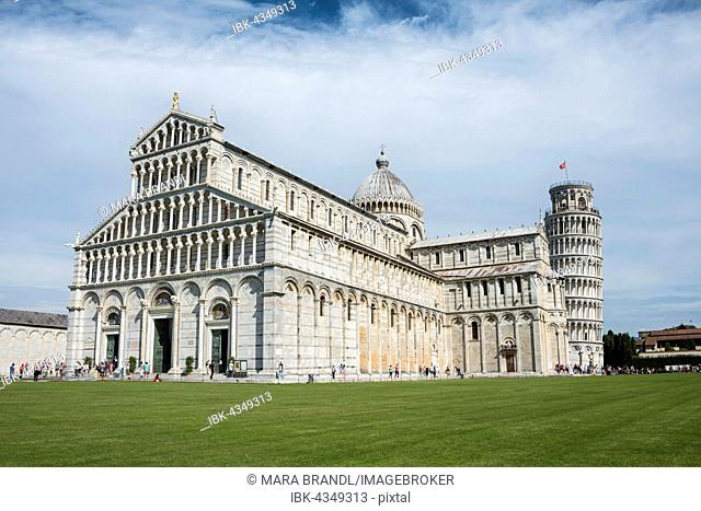 Leaning Tower of Pisa with Cathedral Santa Maria Assunta, Piazza del Duomo, Piazza dei Miracoli, Pisa, Tuscany, Italy