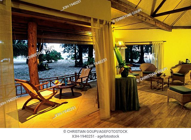 inside a villa on the beach, Denis island, Republic of Seychelles, Indian Ocean
