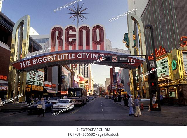 Reno, casinos, Nevada, Reno sign The Biggest Little City in the World in downtown Reno in the state of Nevada