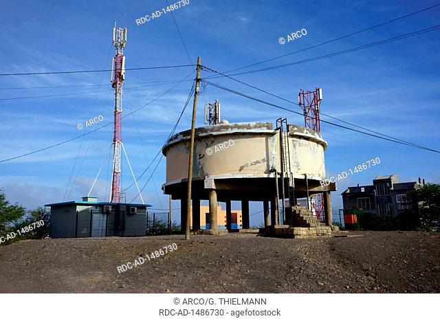 Water Tank, Transmission Mast, Porto Novo, Santo Antao Island, Cape Verde, Africa