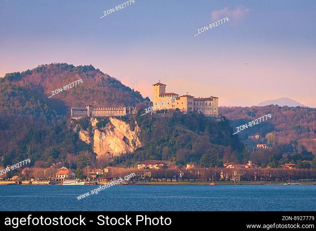 Fortress of Angera (Rocca di Angera), view from Arona, lake Maggiore, Italy