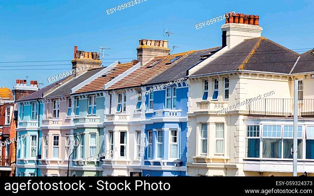 Colorful houses along the seaside in Eastbourne, Sussex, United Kingdom