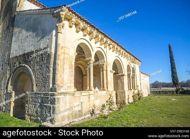 Romanesque atrium of the church. Tenzuela, Segovia province, Castilla Leon, Spain