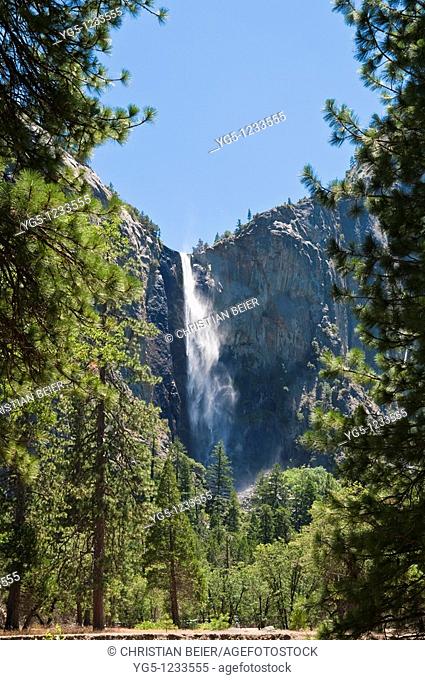 Bridalveil Falls, a waterfall in Yosemite National Park, California, USA