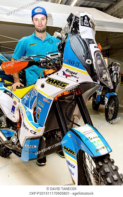 Press conference of Barth racing team before Rallye Dakar took place in Pardubice, Czech Republic, on November 17, 2015. Pictured motorbike rider Milan Engel