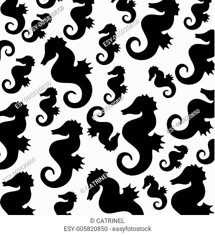 sea horses background, black and white