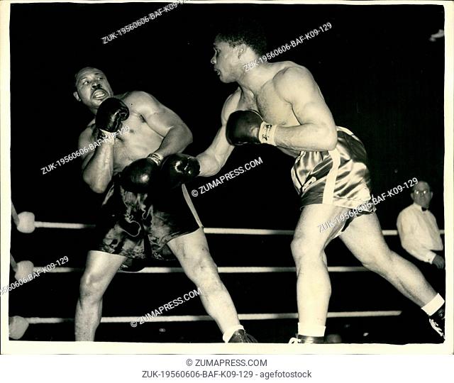 Jun. 06, 1956 - Archie Moore Retains light heavyweight title. against Yolande pompey at Haringay: Archie Moore the light heavyweight champion of the world