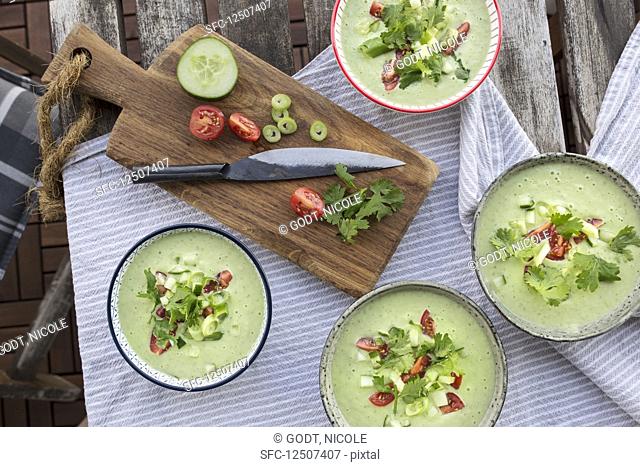Green gazpacho with coriander and tomatoes