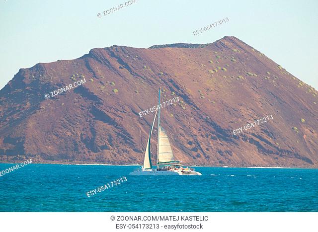 Catamarans sailing around Fuerteventura island, Canary Islands, Spain