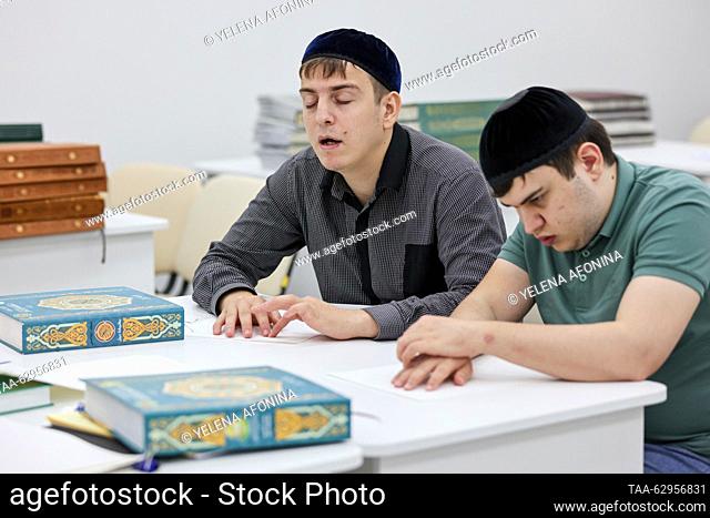 RUSSIA, GROZNY - OCTOBER 3, 2023: A class for the blind and visually impaired at a madrassa named after Magomed Dachayev. Yelena Afonina/TASS