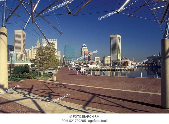 Inner Harbor, Baltimore, MD, Maryland, Inner Harbor from Maryland Science Center and view of downtown skyline of Baltimore