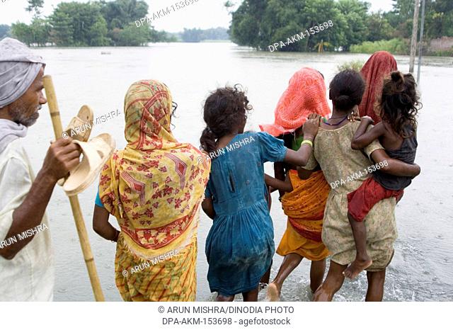 View of rescue (relief) camp ; flood at Kosi river in year 2008 ; Purniya district ; Bihar ; India