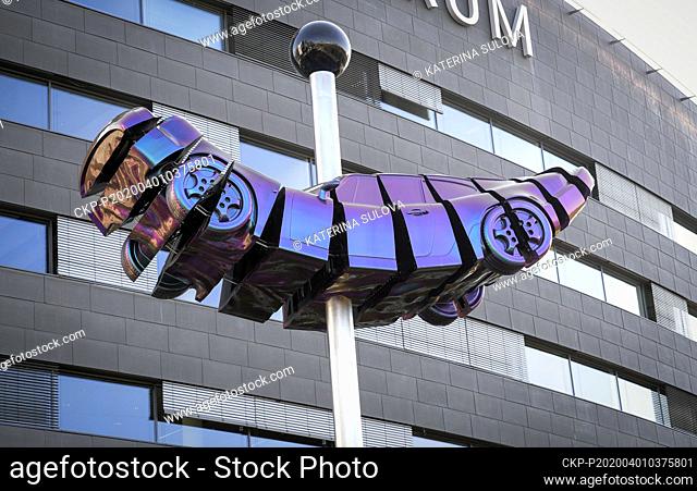 Czech artist David Cerny presents his outdoor mobile statue Brouk (Beetle) in front of the BB Centre in Prague, Czech Republic, April 1, 2020