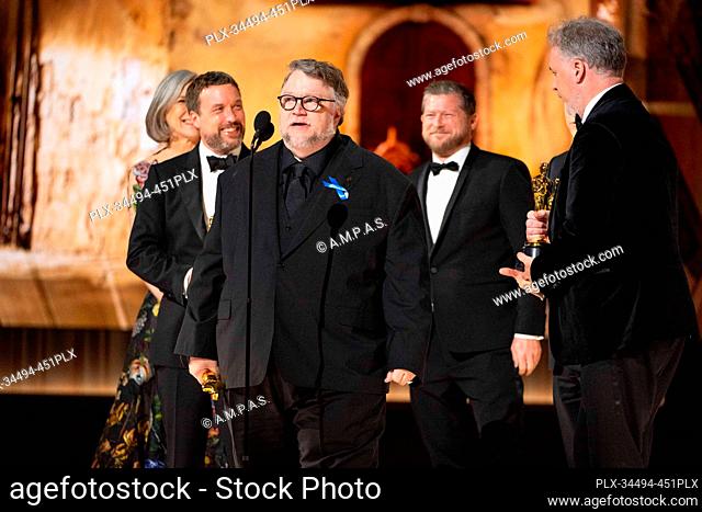 Guillermo del Toro, Mark Gustafson, Gary Ungar and Alex Bulkley accept the Oscar® for Animated Feature Film during the live ABC Telecast of the 95th Oscars® at...