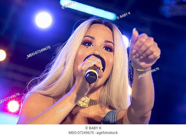 Italian singer Baby K during the concert of the Deejay On Stage review organized by Radio Deejay. Riccione (Italy), August 18th, 2019