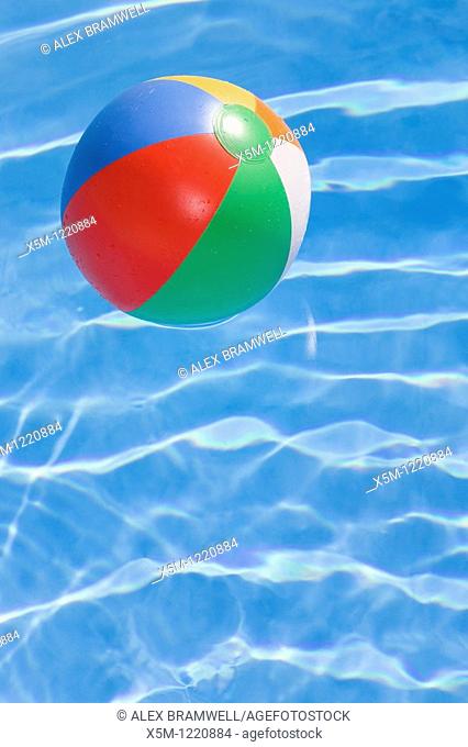 Beachball in a bright blue pool