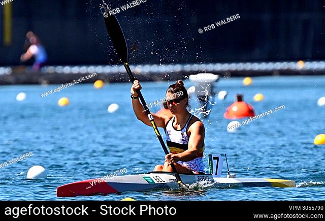Belgian Lize Broekx pictured in action during the semi finals of the women's Kayak Single 500m race on day 14 of the 'Tokyo 2020 Olympic Games' in Tokyo
