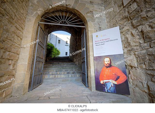 Entrance to the fortress of Bergamo(Rocca di Bergamo). Bergamo, Lombardy, Italy
