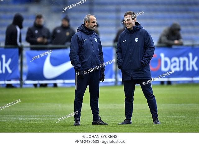 Genk's assistant coach Domenico Olivieri and Genk's head coach Hannes Wolf pictured during a training session of Belgian first league soccer team KRC Genk in...