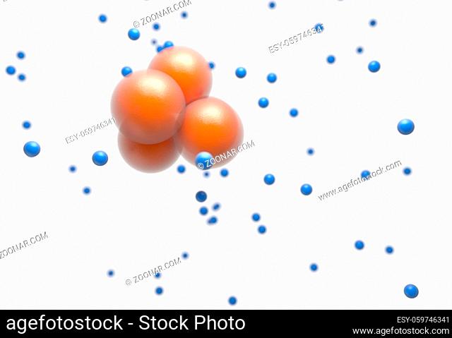 Orange protons nucleus of atom isolated on white render