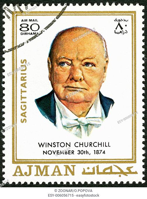AJMAN - 1970: shows Winston Churchill (1874-1965)