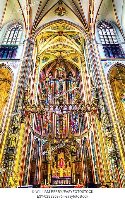 Basilica Christ Crucifix Stained Glass De Krijtberg Church Amsterdam Holland Netherlands. Roman Catholic Church built in 1883