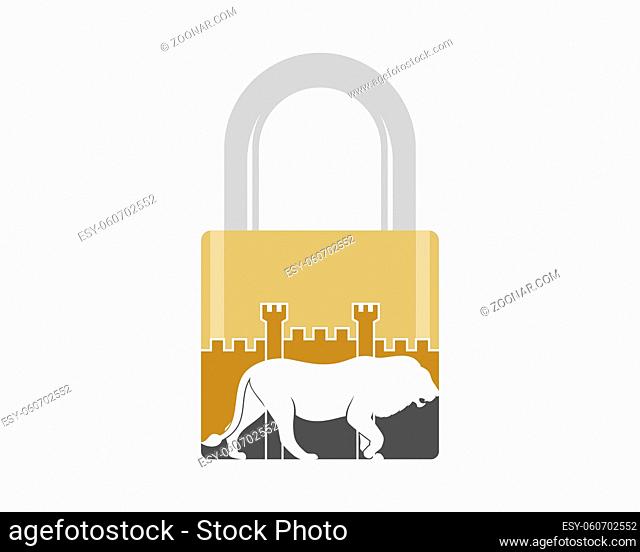 Lion and fortress inside the padlock