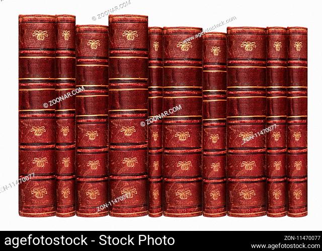 old books with leather red skin