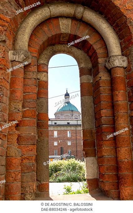 The dome of the church of Sant'Alessandro in Zebedia seen through the ruins of the apse of the Basilica of San Giovanni in Conca, 5th-6th century, Milan