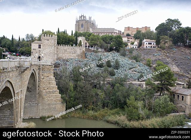 Toledo Castilla Spain: Alcantara bridge over Tagus river