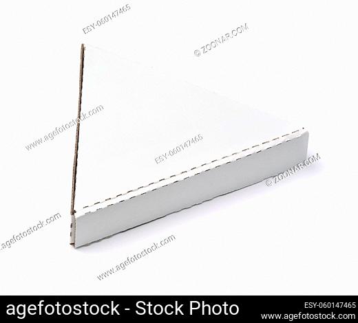 Blank triangle packaging pizza box isolated on white