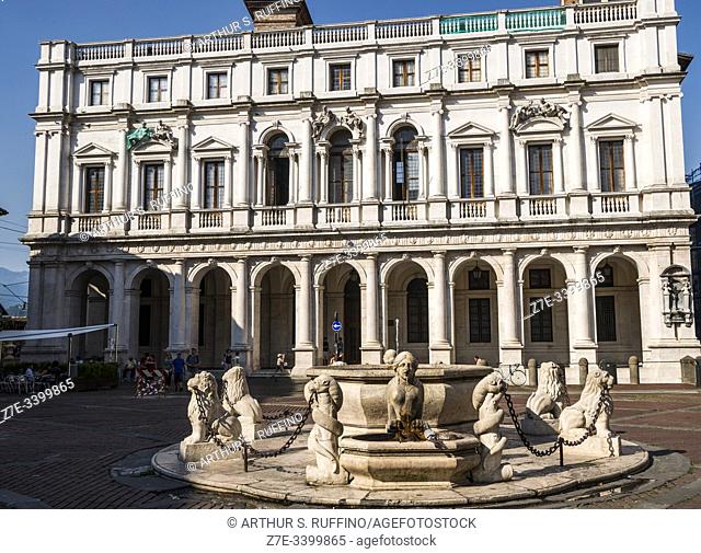 Angelo Mai Civic Library (Biblioteca Civica Angelo Mai), Palazzo Nuovo di Bergamo behind the Contarini Fountain in the center of Piazza Vecchia (Old Square)