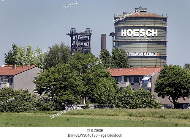 industrial plant Hoesch with the gasometer, Germany, North Rhine-Westphalia, Ruhr Area, Dortmund