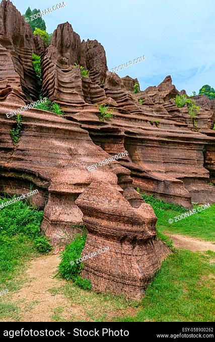 Park of red stones Hongshilin - Hunan China - nature background