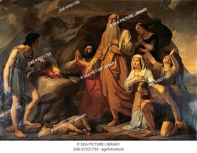 Noah's Sacrifice, by Carlo Bellosio (1801-1849), oil on canvas, 165x230 cm.  Milan, Pinacoteca Di Brera (Art Gallery, Paintings)