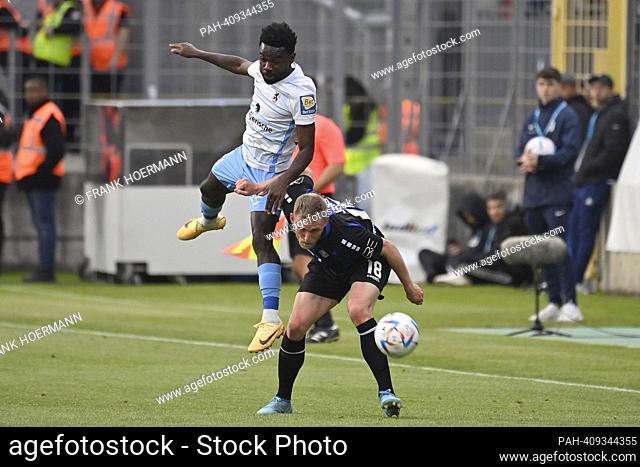 Joseph BOYAMBA (Munich 1860), action, duels versus Laurent JANS (Mannheim). Soccer 3rd league, 37th matchday TSV Munich 1860 - SV Waldhof Mannheim 3-1 on May...