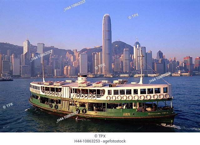 Asia, China, Hong Kong, Tsim Sha Tsui, Kowloon, Central, Victoria Harbour, Harbour, Star Ferry, Boat, Boats, Skyline, City, Cityscape, Skyscrapers