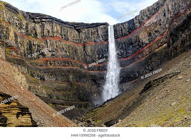 Waterfall Hengifoss in the valley Fljotsdalur near Egilsstadir in east Iceland