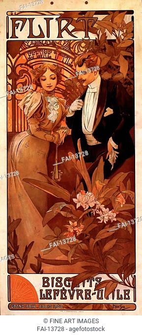 Advertising Poster for the Flirt Biscuits. Mucha, Alfons Marie (1860-1939). Colour lithograph. Art Nouveau. 1899. Private Collection. Poster