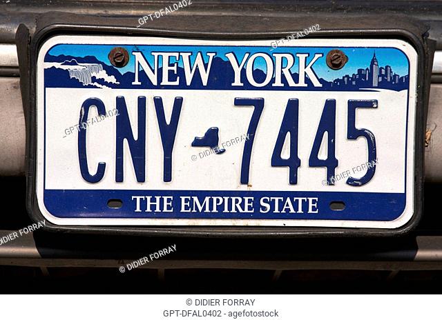 NEW YORK STATE LICENSE PLATE, MANHATTAN, NEW YORK CITY, UNITED STATES OF AMERICA, USA