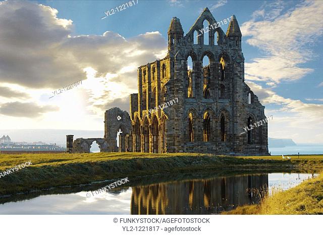 Whitby Abbey at sunset, North Yorkshire Moors National Park, England