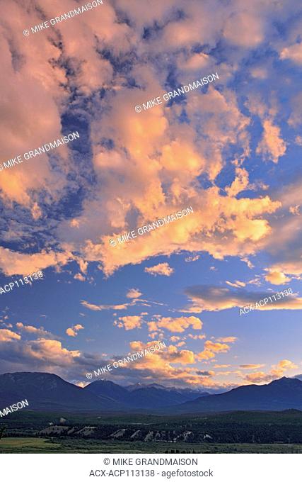 Looking west to the Purcell Mountains at sunset, Radium, British Columbia, Canada