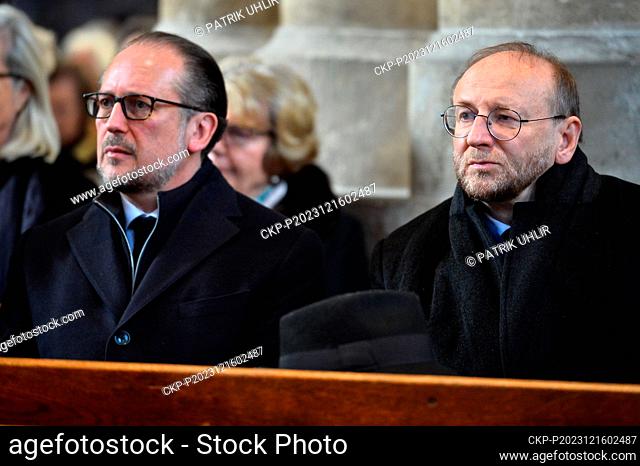 Austrian Minister of Foreign Affairs Alexander Schallenberg, left, and Czech Ambassador to Austria Jiri Sitler attend the Requiem mass led by Archbishop of...
