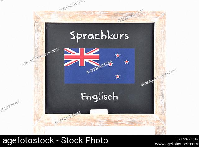 Sprachkurs mit Flagge auf Tafel - Language course with flag on board