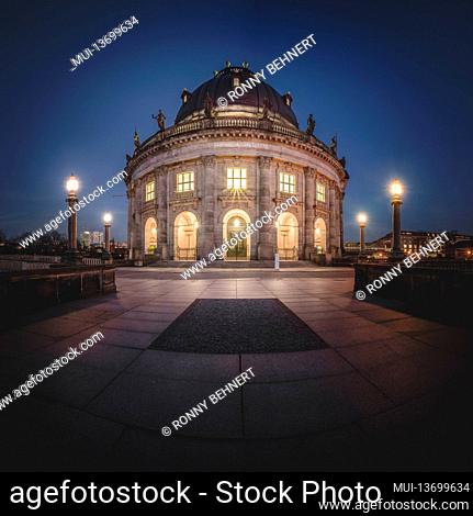 Illuminated Bode Museum on Museum Island in Berlin